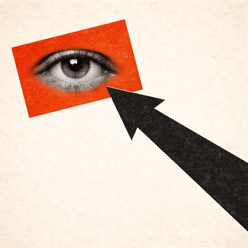 Saul Bass-style poster with a single staring eye, evoking chaotic AI-generated advertising.
